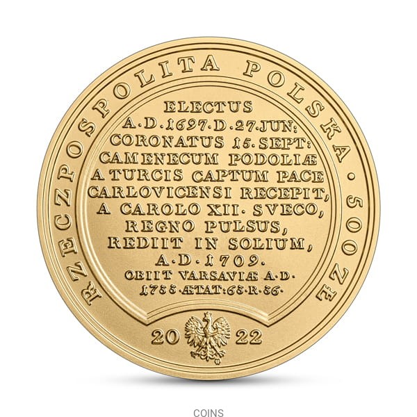 500 zł August II Mocny SSA  - złota moneta 2oz 999,9