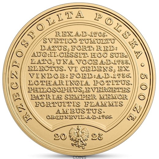 500 zł Stanisław Leszczyński - złota moneta 2oz 999,9