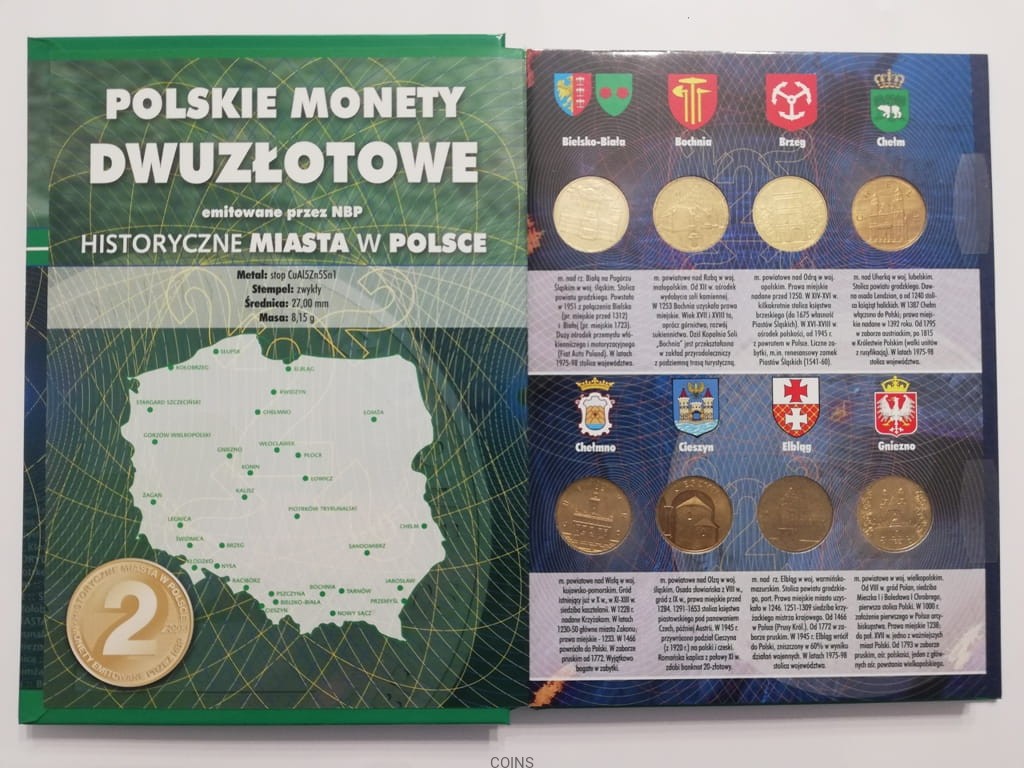 32 x 2 zł HISTORYCZNE MIASTA W POLSCE Komplet 32 monet menniczych + Album