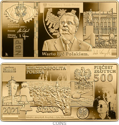 500 zł Lech Kaczyński 2021 złota moneta 1oz Au999,9