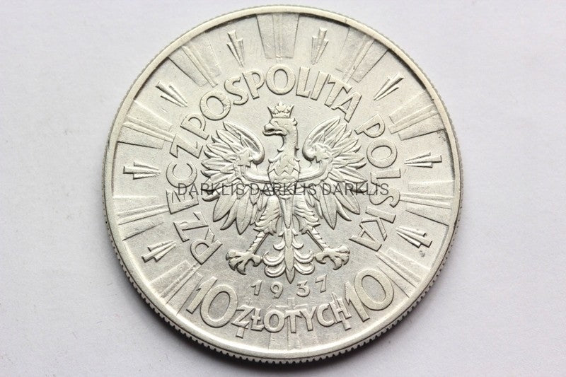 10 ZŁOTYCH POLSKA 1937 - JÓZEF PIŁSUDSKI -SREBRO