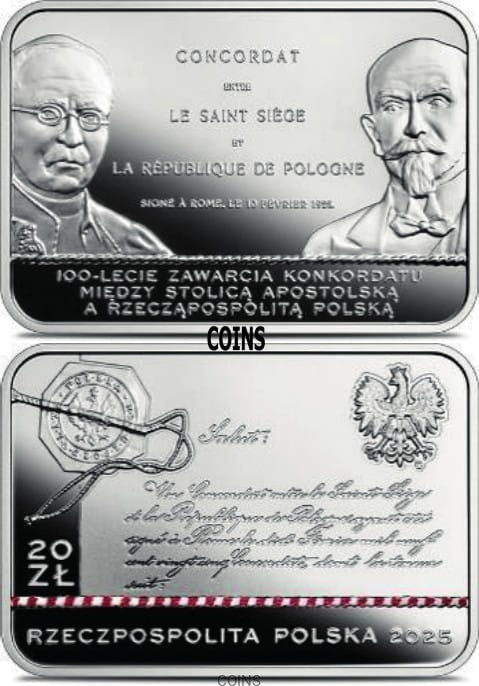 20 zł 100-lecie zawarcia Konkordatu między Stolicą Apostolską a Rzecząpospolitą Polską